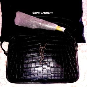 NEW YSL Saint Laurent med camera bag croc black
